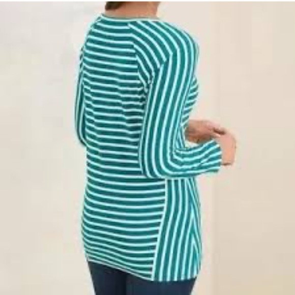 CHICO’S women’s green and white striped top size 3 GUC - Picture 2 of 12